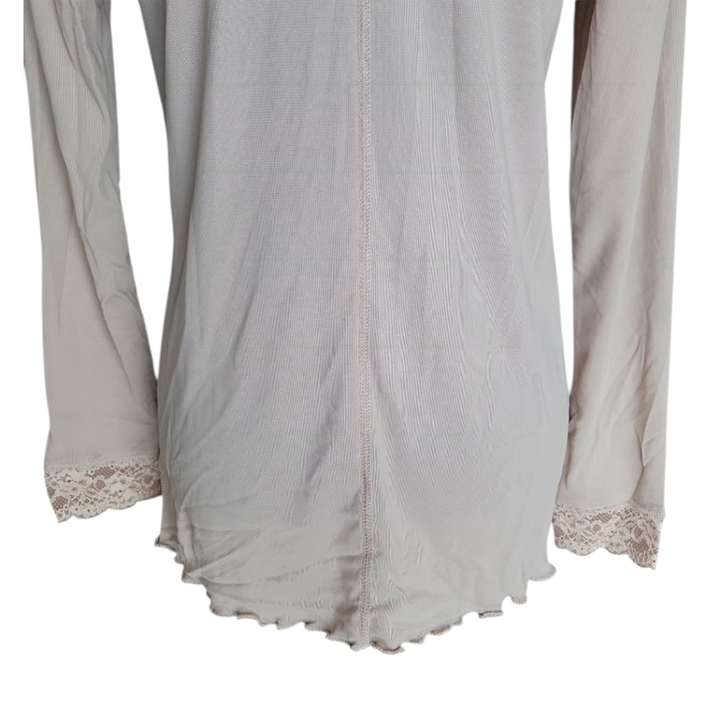 LOGO by Lori Goldstein Sheer Lace Trim Long Sleeve Top in Beige Size XL - Picture 8 of 11